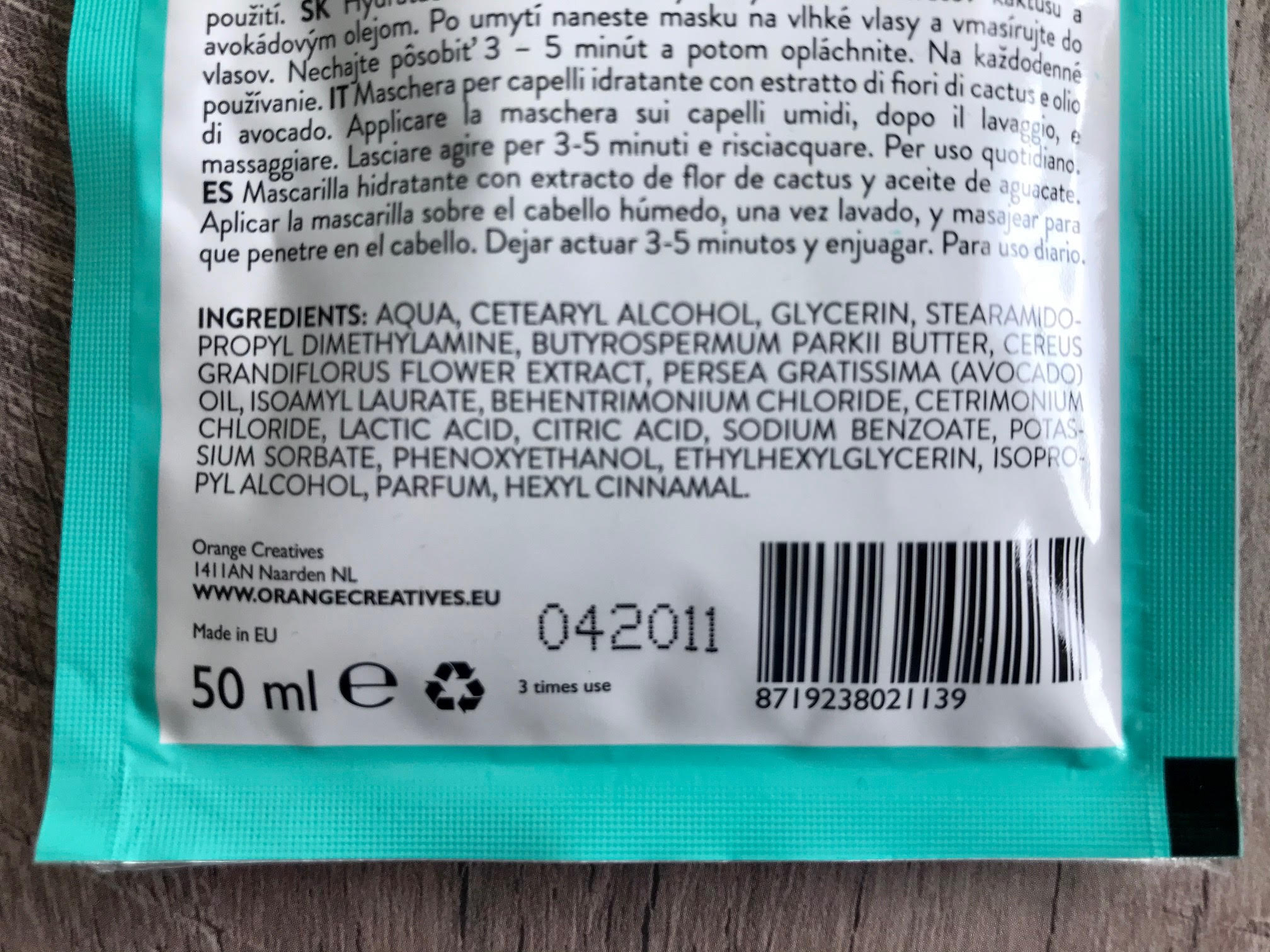 ingredienten cactus hair mask