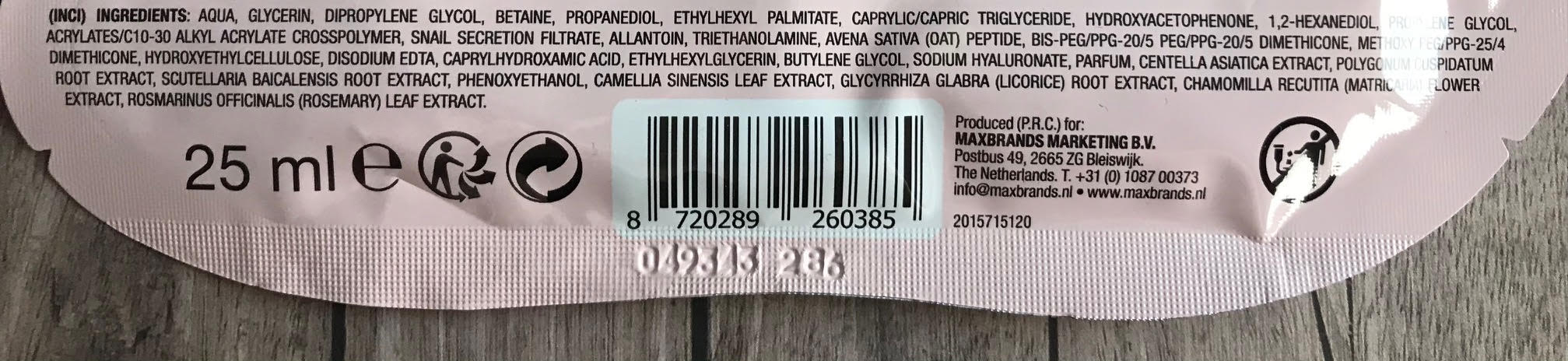 ingredienten snail essence mask